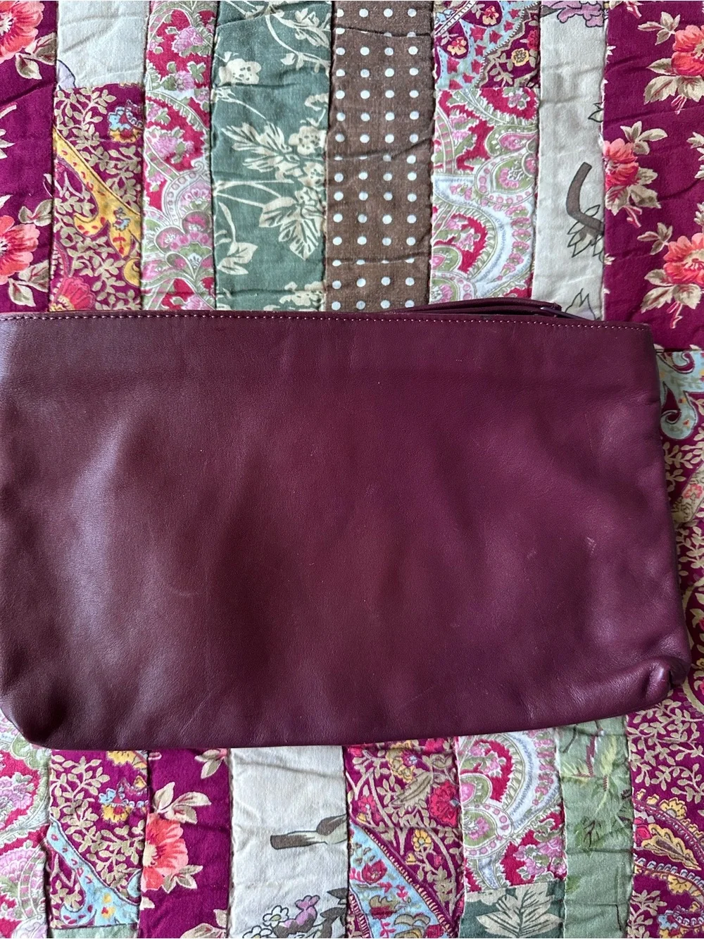 Vintage Women's Leather Wristlet Clutch in Burgundy